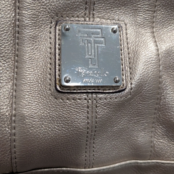 Tignanelle Metallic Gold Pebble Leather Double Handle with Zipper Shoulder Bag - Picture 4 of 13